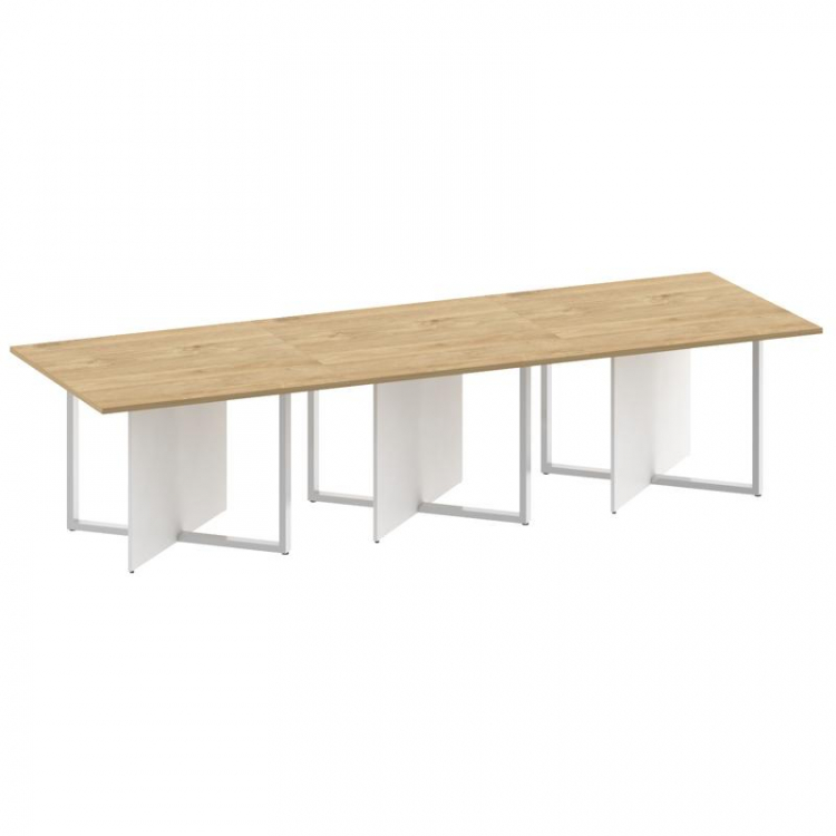 Shift Стол переговорный, тройной, прямоугольный SK.SP-KV-110-3 Тиквуд Светлый/Белый Бриллиант 3300*1