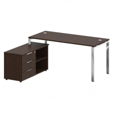 Metal System Direct Стол руковод. с тумбой БГ.СРТ-4.7 (L) Венге Цаво/Нержавеющая Сталь 1700*1520*750