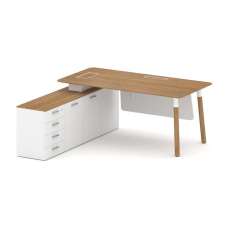 Fresco Стол руководителя FR.SR-18 (L) Дуб Светлый/Белый Бриллиант UM/Металл Белый/Нерж. Сталь 1800*1