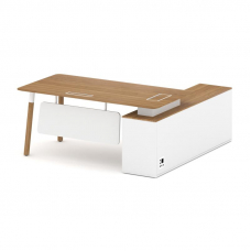 Fresco Стол руководителя FR.SR-18 (L) Дуб Светлый/Белый Бриллиант UM/Металл Белый/Нерж. Сталь 1800*1