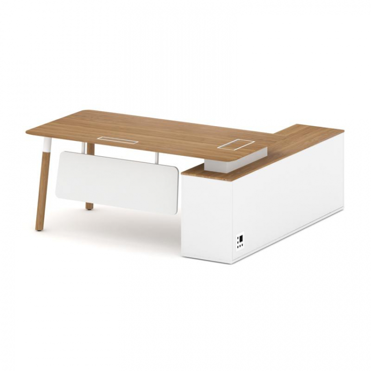 Fresco Стол руководителя FR.SR-18 (L) Дуб Светлый/Белый Бриллиант UM/Металл Белый/Нерж. Сталь 1800*1