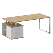 Shift Стол руководителя с опорной тумбой, левый SK.SRT-200 (L) Тиквуд Светлый/Белый Бриллиант 2000*9