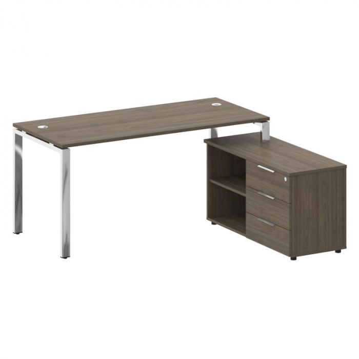 Metal System Direct Стол руковод. с тумбой БГ.СРТ-4.7 (R) Вяз Благородный/Нержавеющая Сталь 1700*152