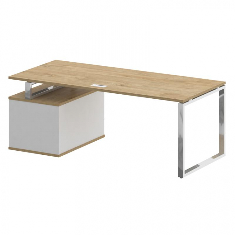 Shift Стол руководителя с опорной тумбой, правый SK.SRT-200 (R) Тиквуд Светлый/Белый Бриллиант 2000*