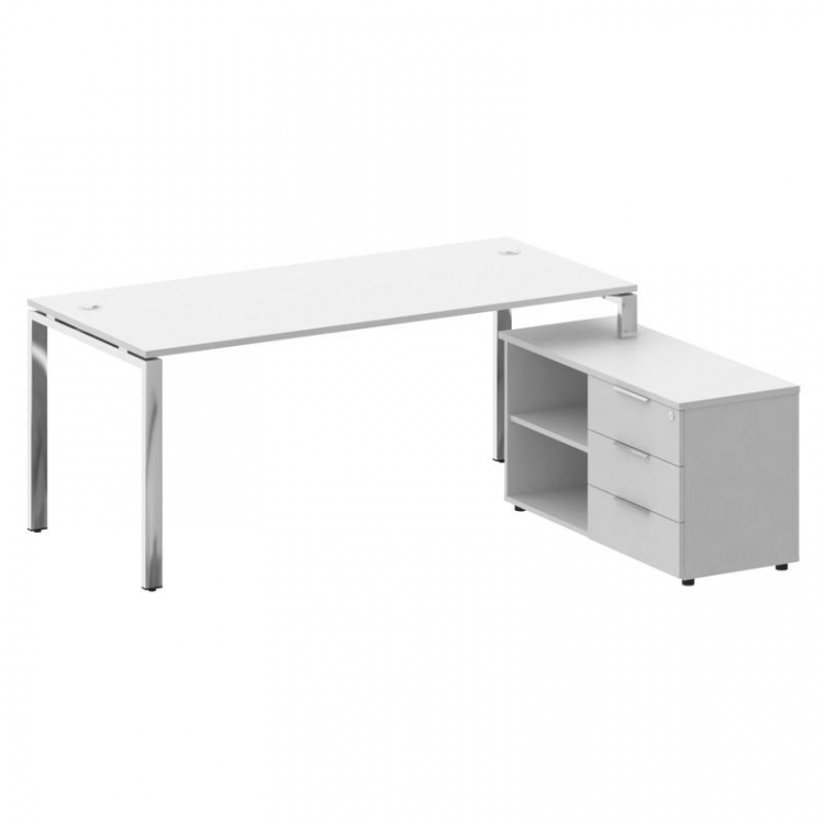 Metal System Direct Стол руковод. с тумбой БГ.СРТ-5.8 (R) Белый/Нержавеющая Сталь 1900*1620*750