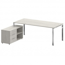 Metal System Direct Стол руковод. с тумбой БГ.СРТ-6.9 (L) Дуб Наварра/Нержавеющая Сталь 2100*1720*75