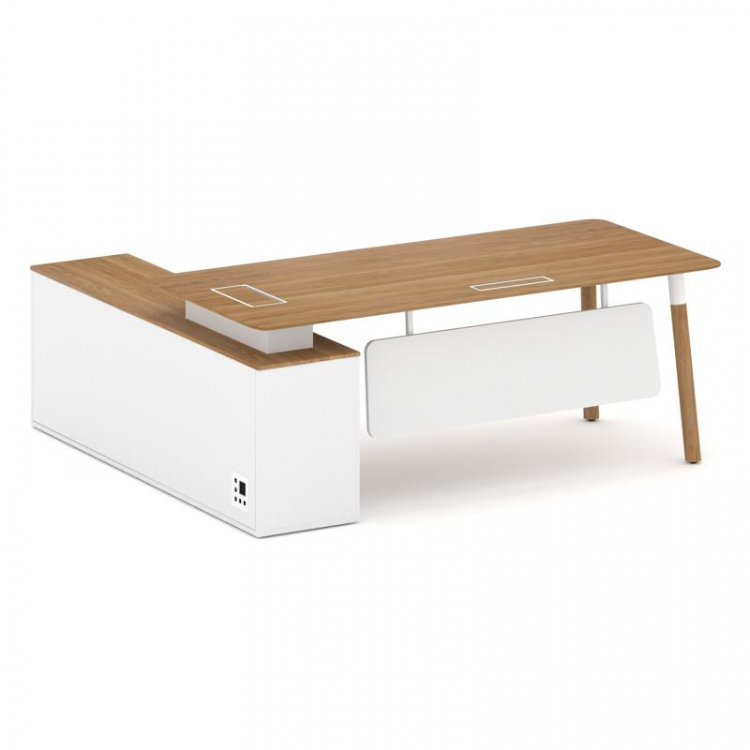 Fresco Стол руководителя FR.SR-20 (R) Дуб Светлый/Белый Бриллиант UM/Металл Белый/Нерж. Сталь 2000*1