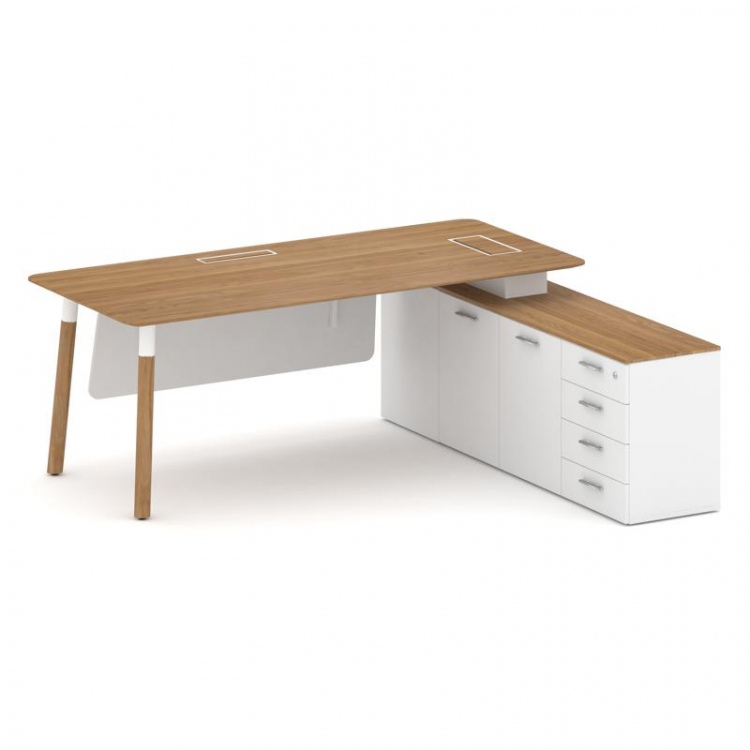 Fresco Стол руководителя FR.SR-20 (R) Дуб Светлый/Белый Бриллиант UM/Металл Белый/Нерж. Сталь 2000*1