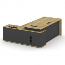 Касл Стол руководителя с электр. на опорной тумбе правый CS.D-SRGE-20 (R) Дуб Винченцо/Базальт/Черны