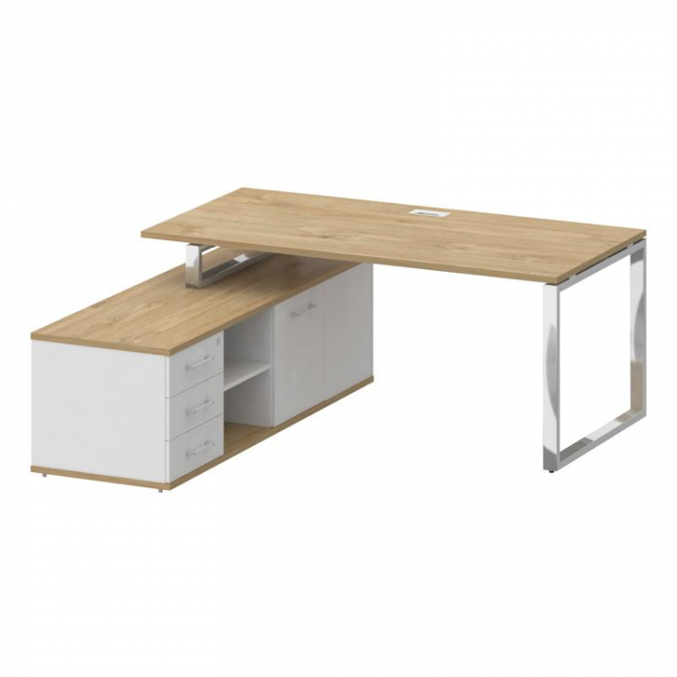 Shift Стол руководителя с опорной греденцией, левый SK.SRG-180 (L) Тиквуд Светлый/Белый Бриллиант 18