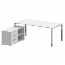 Metal System Direct Стол руковод. с тумбой БГ.СРТ-5.9 (L) Белый/Нержавеющая Сталь 1900*1720*750