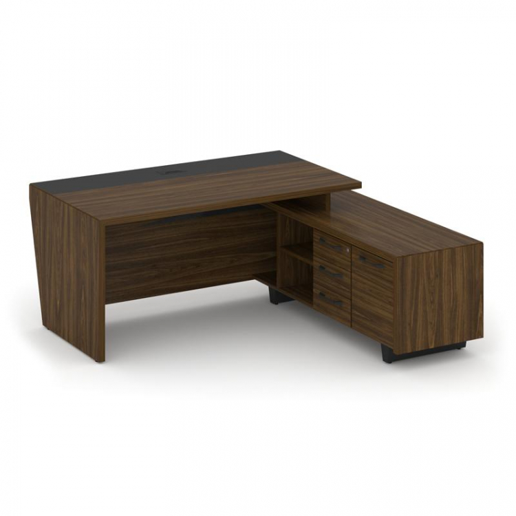 Corner Стол руководителя с тумбой COR.SRT-18 (R) Орех Лоренцо/Графит/Металл Графит 1800*1800*750