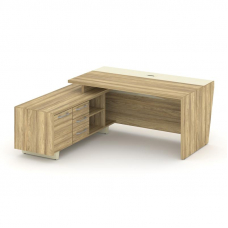 Corner Стол руководителя с тумбой COR.SRT-18 (L) Гикори Песочный/Ваниль/Металл Ваниль 1800*1800*750