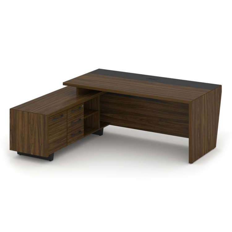 Corner Стол руководителя с тумбой COR.SRT-20 (L) Орех Лоренцо/Графит/Металл Графит 2000*1800*750