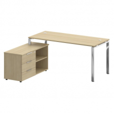 Metal System Direct Стол руковод. с тумбой БГ.СРТ-4.7 (L) Акация Лорка/Нержавеющая Сталь 1700*1520*7