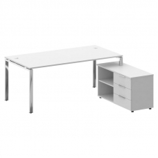 Metal System Direct Стол руковод. с тумбой БГ.СРТ-5.9 (R) Белый/Нержавеющая Сталь 1900*1720*750