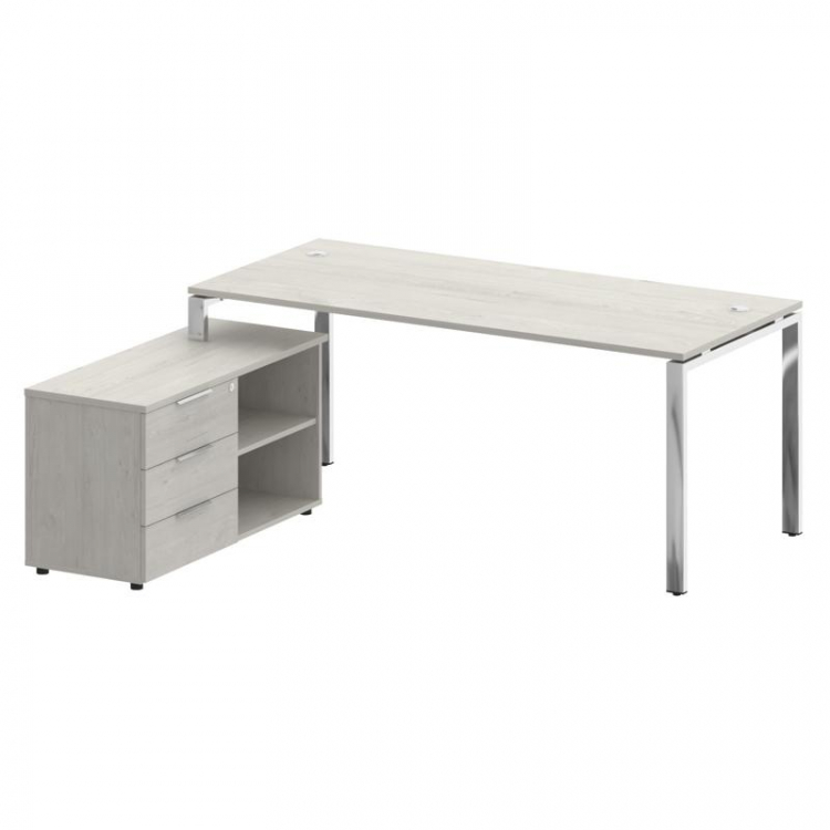 Metal System Direct Стол руковод. с тумбой БГ.СРТ-5.8 (L) Дуб Наварра/Нержавеющая Сталь 1900*1620*75