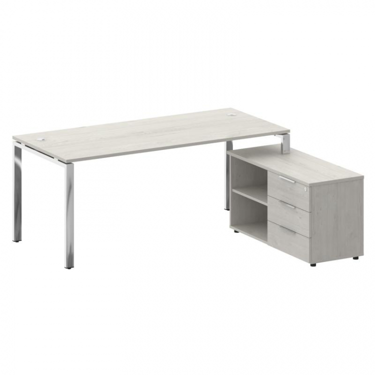 Metal System Direct Стол руковод. с тумбой БГ.СРТ-5.8 (R) Дуб Наварра/Нержавеющая Сталь 1900*1620*75