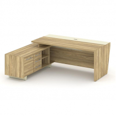 Corner Стол руководителя с тумбой COR.SRT-20 (L) Гикори Песочный/Ваниль/Металл Ваниль 2000*1800*750
