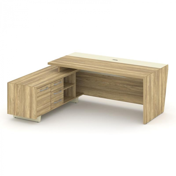 Corner Стол руководителя с тумбой COR.SRT-20 (L) Гикори Песочный/Ваниль/Металл Ваниль 2000*1800*750