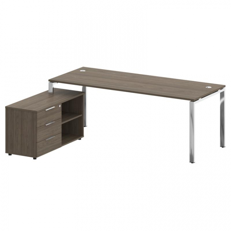 Metal System Direct Стол руковод. с тумбой БГ.СРТ-6.8 (L) Вяз Благородный/Нержавеющая Сталь 2100*162