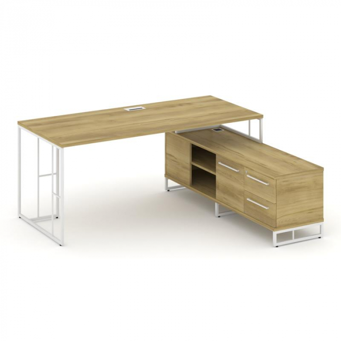 Рифт Директ Стол руководителя на опорной тумбой RF.SRT-24 (R) Дуб Винченцо/Металл Белый/Белый Ручки
