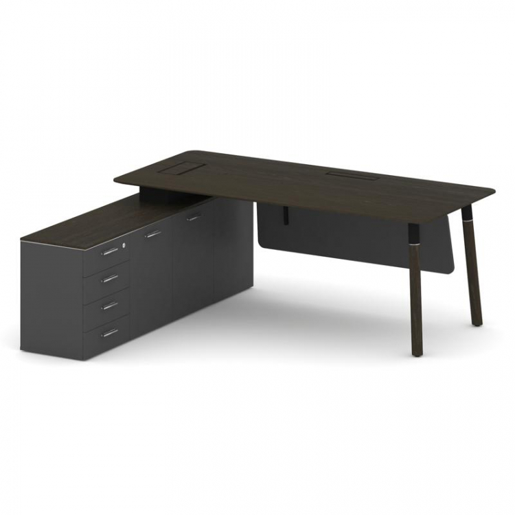 Fresco Стол руководителя FR.SR-20 (L) Дуб Темный/Базальт UM/Металл Черный/Нерж. Сталь 2000*1798*750