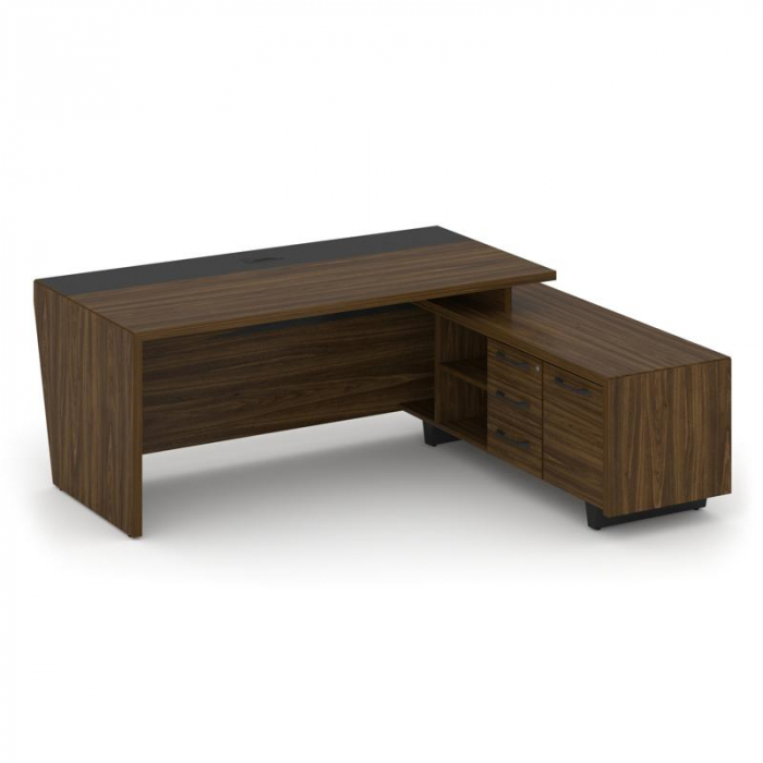 Corner Стол руководителя с тумбой COR.SRT-20 (R) Орех Лоренцо/Графит/Металл Графит 2000*1800*750