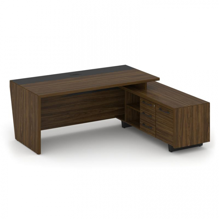 Corner Стол руководителя с тумбой COR.SRT-20 (R) Орех Лоренцо/Графит/Металл Графит 2000*1800*750