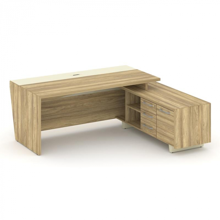 Corner Стол руководителя с тумбой COR.SRT-20 (R) Гикори Песочный/Ваниль/Металл Ваниль 2000*1800*750