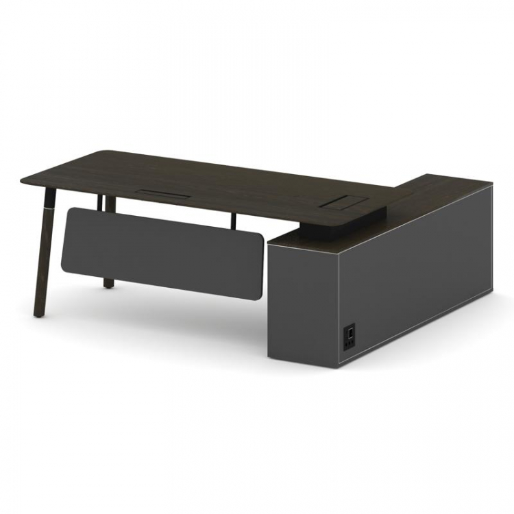 Fresco Стол руководителя FR.SR-20 (L) Дуб Темный/Базальт UM/Металл Черный/Нерж. Сталь 2000*1798*750