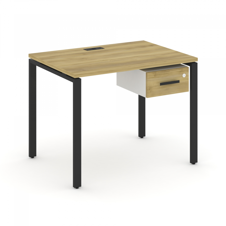 Concept Стол рабочий с подвесной тумбой с одним ящ. CN.SP-109 B Дуб Винченцо/Белый Бриллиант/Металл