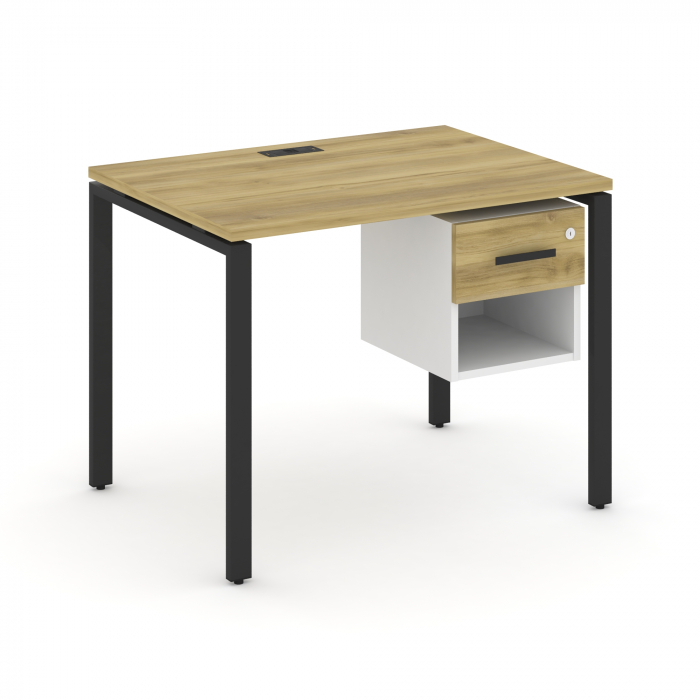 Концепт Стол рабочий с подвесной тумбой 1 открытой нишей и одним ящ. CN.SP-117 B Дуб Винченцо/Белый