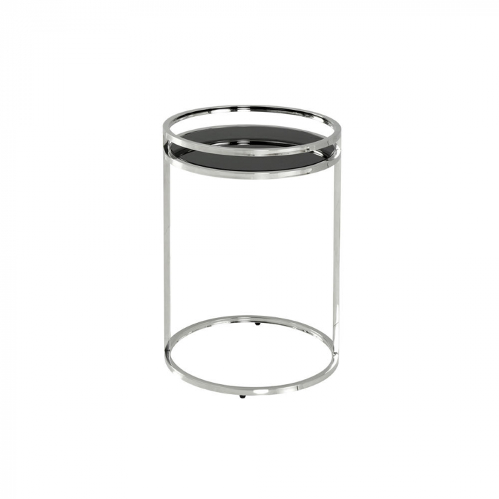 Журнальный столик Гестия 41*60см стекло черное сталь серебро