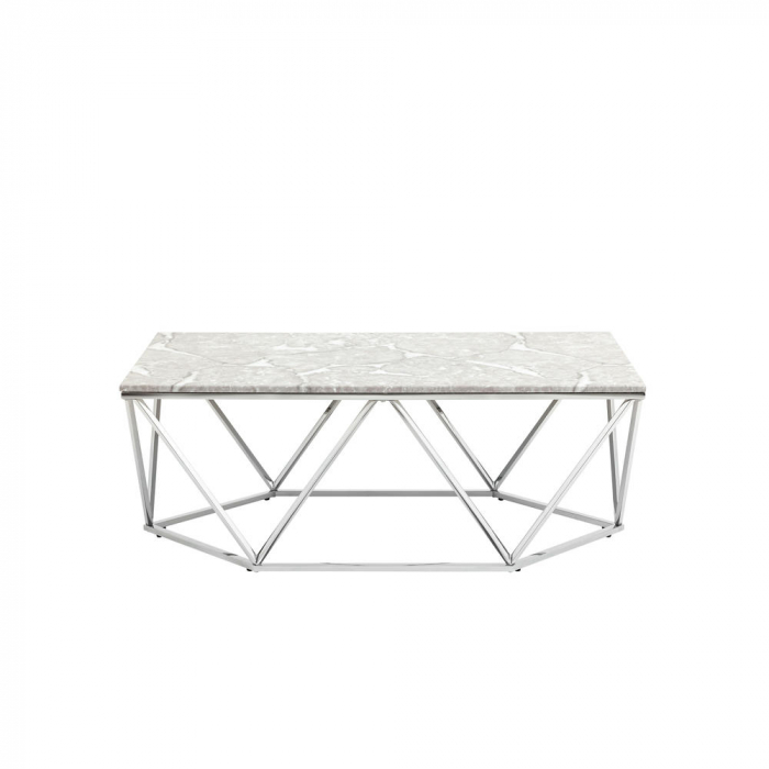 Журнальный столик Авалон 122*66 серый мрамор сталь серебро