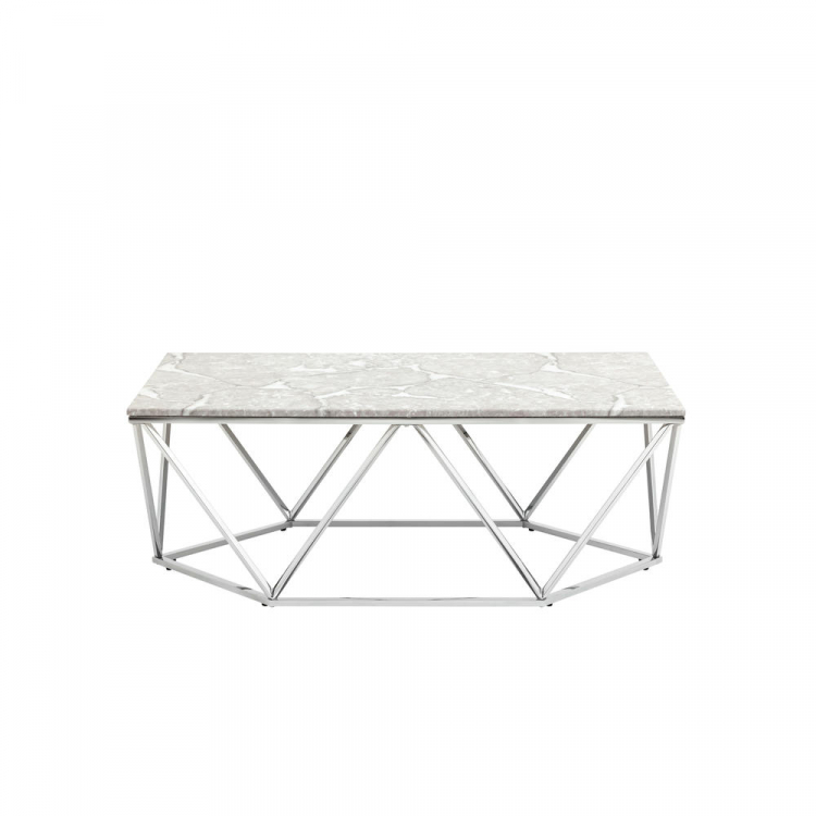 Журнальный столик Авалон 122*66 серый мрамор сталь серебро