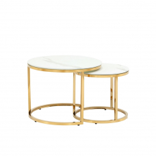 Набор журнальных столиков Селена 60 и 45 см стекло белый мрамор сталь золото