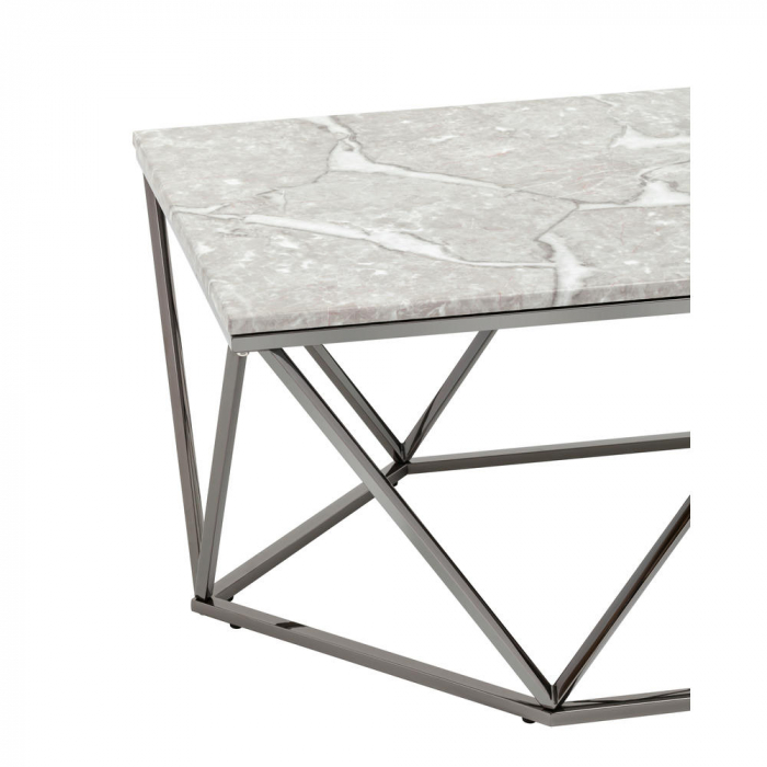 Журнальный столик Авалон 122*66 серый мрамор сталь темный хром