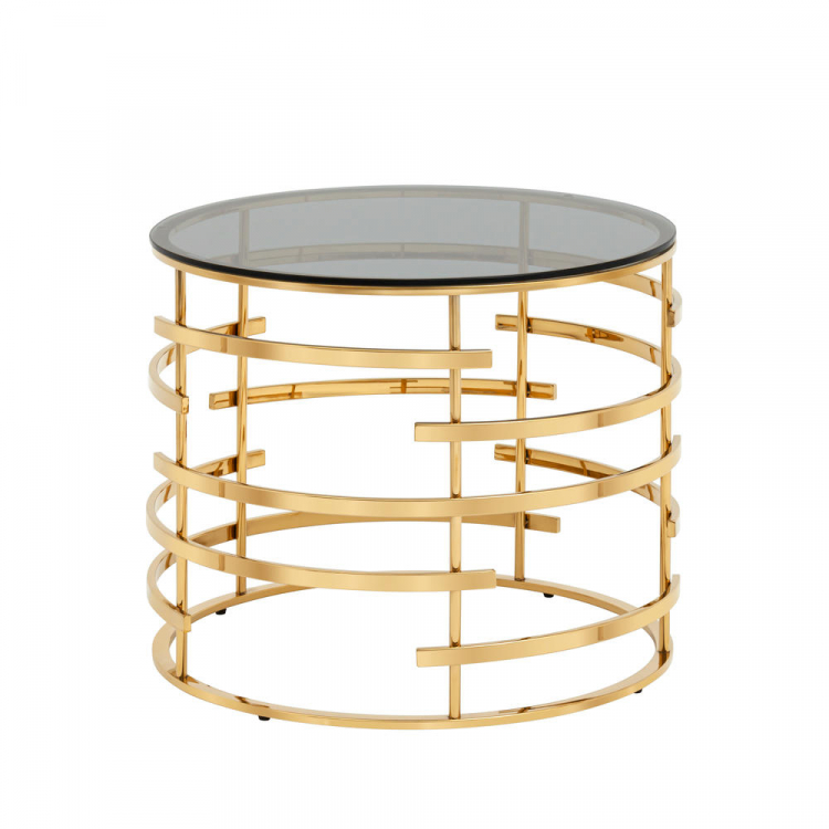 Журнальный столик Инфлюэнс 60*60 стекло smoke сталь золото