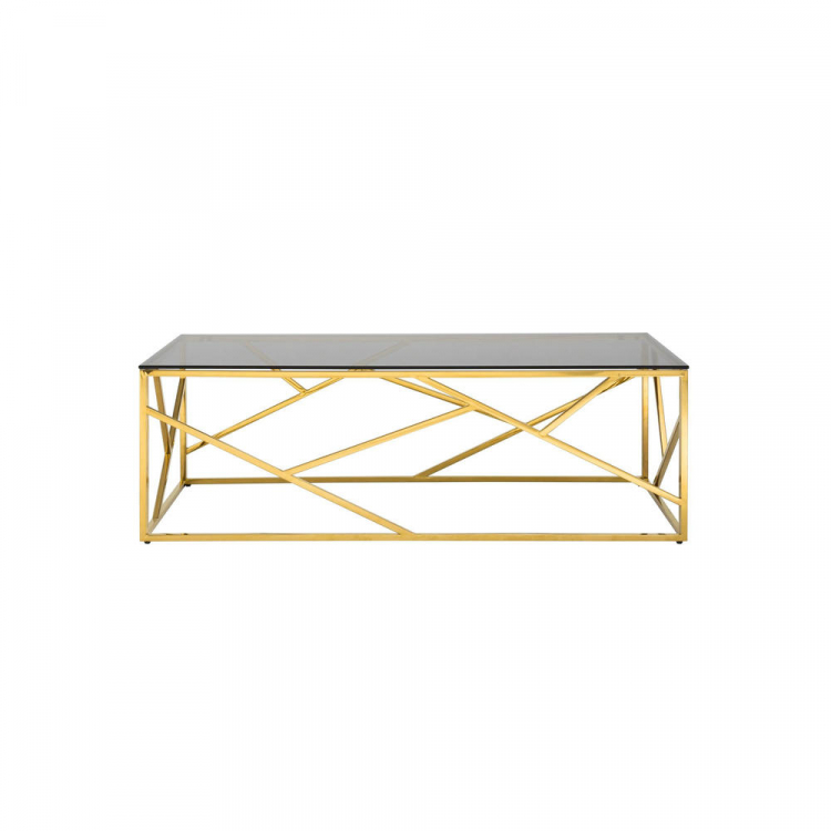 Журнальный стол 120*60 АРТ ДЕКО стекло smoke сталь золото