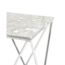 Журнальный столик Авалон 61*61 серый мрамор сталь серебро