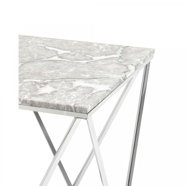 Журнальный столик Авалон 61*61 серый мрамор сталь серебро