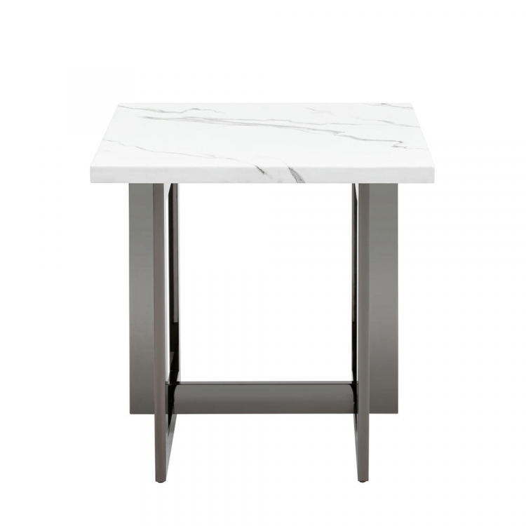 Журнальный столик Нэйтан 61*61 белый мрамор сталь темный хром