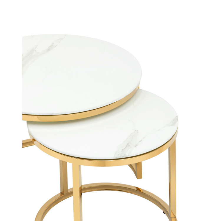 Набор журнальных столиков Селена 60 и 45 см стекло белый мрамор сталь золото