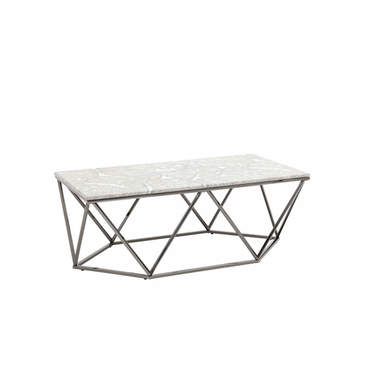 Журнальный столик Авалон 122*66 серый мрамор сталь темный хром