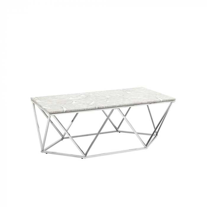 Журнальный столик Авалон 122*66 серый мрамор сталь серебро