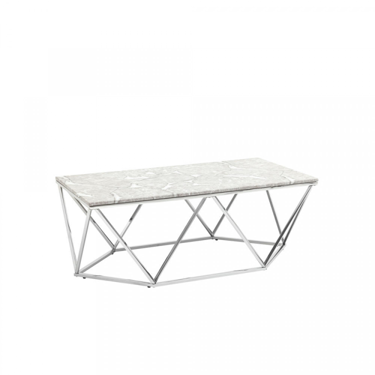 Журнальный столик Авалон 122*66 серый мрамор сталь серебро