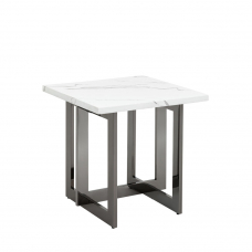 Журнальный столик Нэйтан 61*61 белый мрамор сталь темный хром