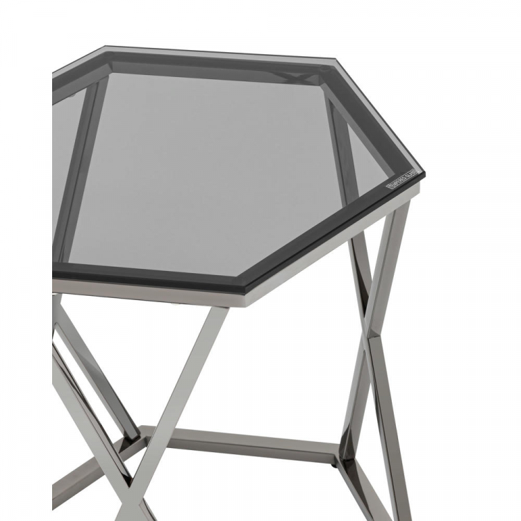 Журнальный столик Круз 48*42 стекло smoke сталь темный хром