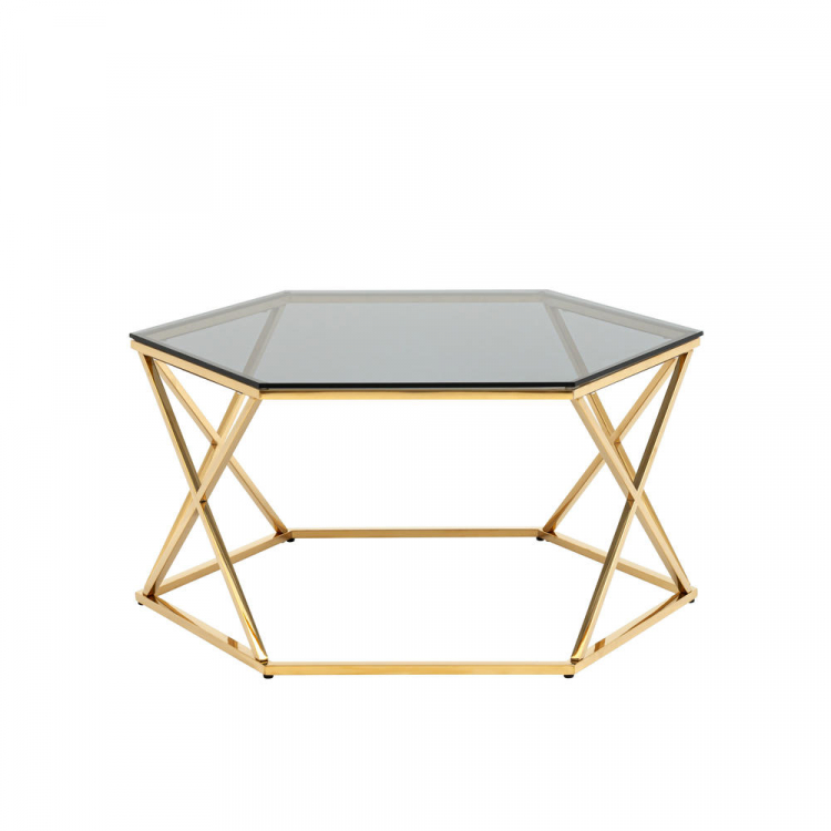 Журнальный столик Круз 93*80 стекло smoke сталь золото